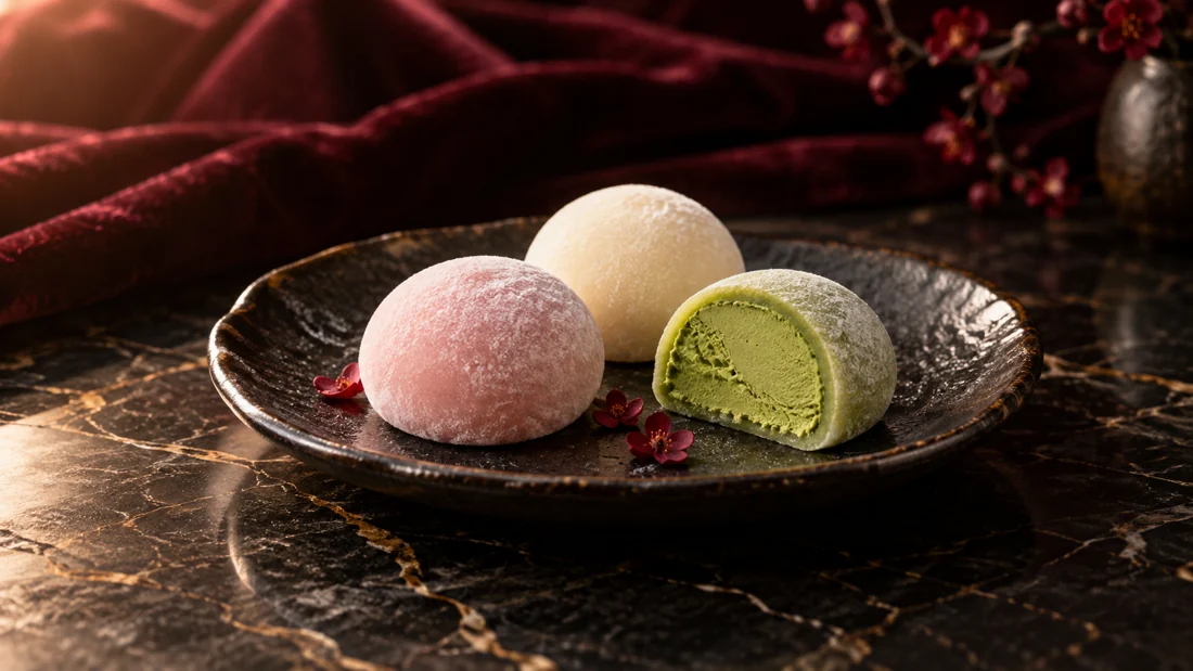 Mochi-Eis in drei Sorten