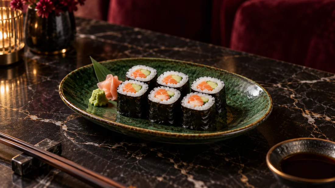 Maki-Rollen auf einem Keramikteller